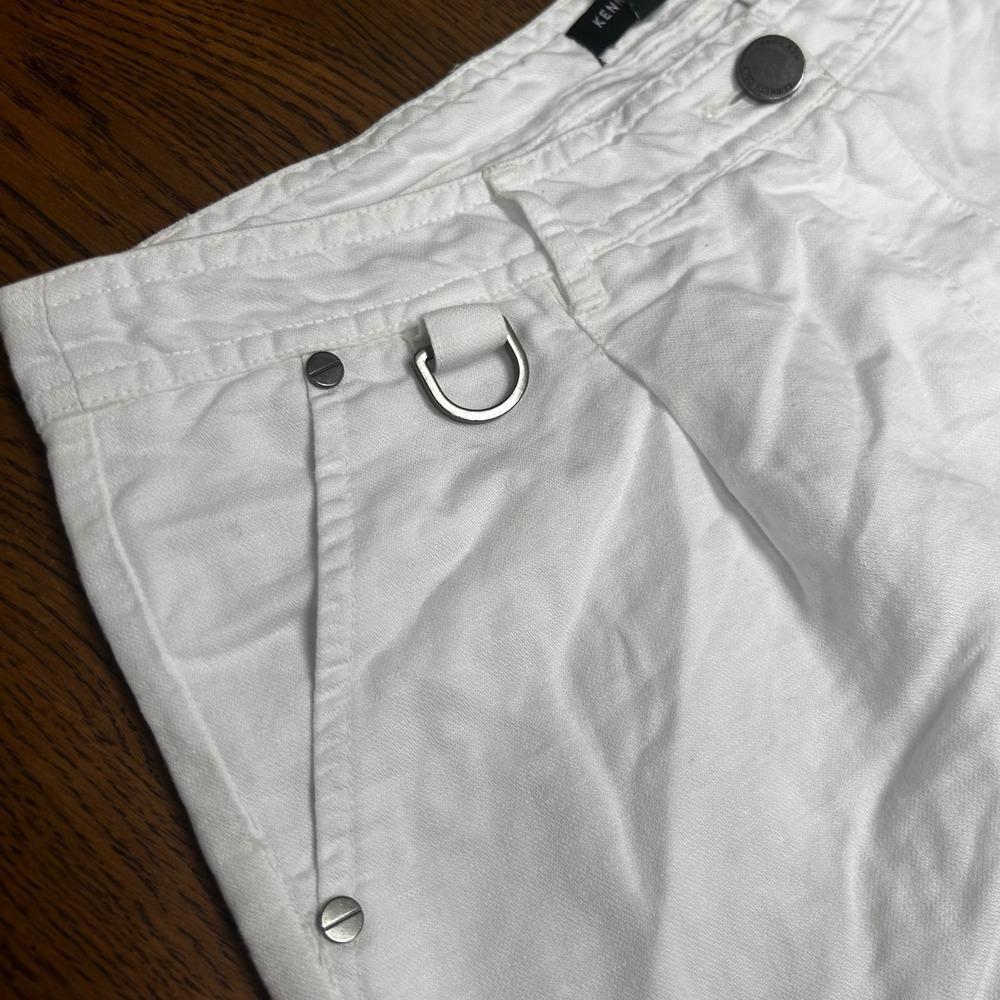 White Linen Blend Tie Ankle Tapered Pants Size 8 Summer Nautical Resortwear - Picture 4 of 9